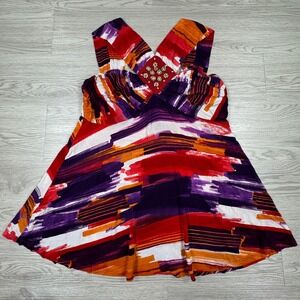 Andrea Behar Boston Proper Women Halter Top Abstract Print Beaded Multicolor